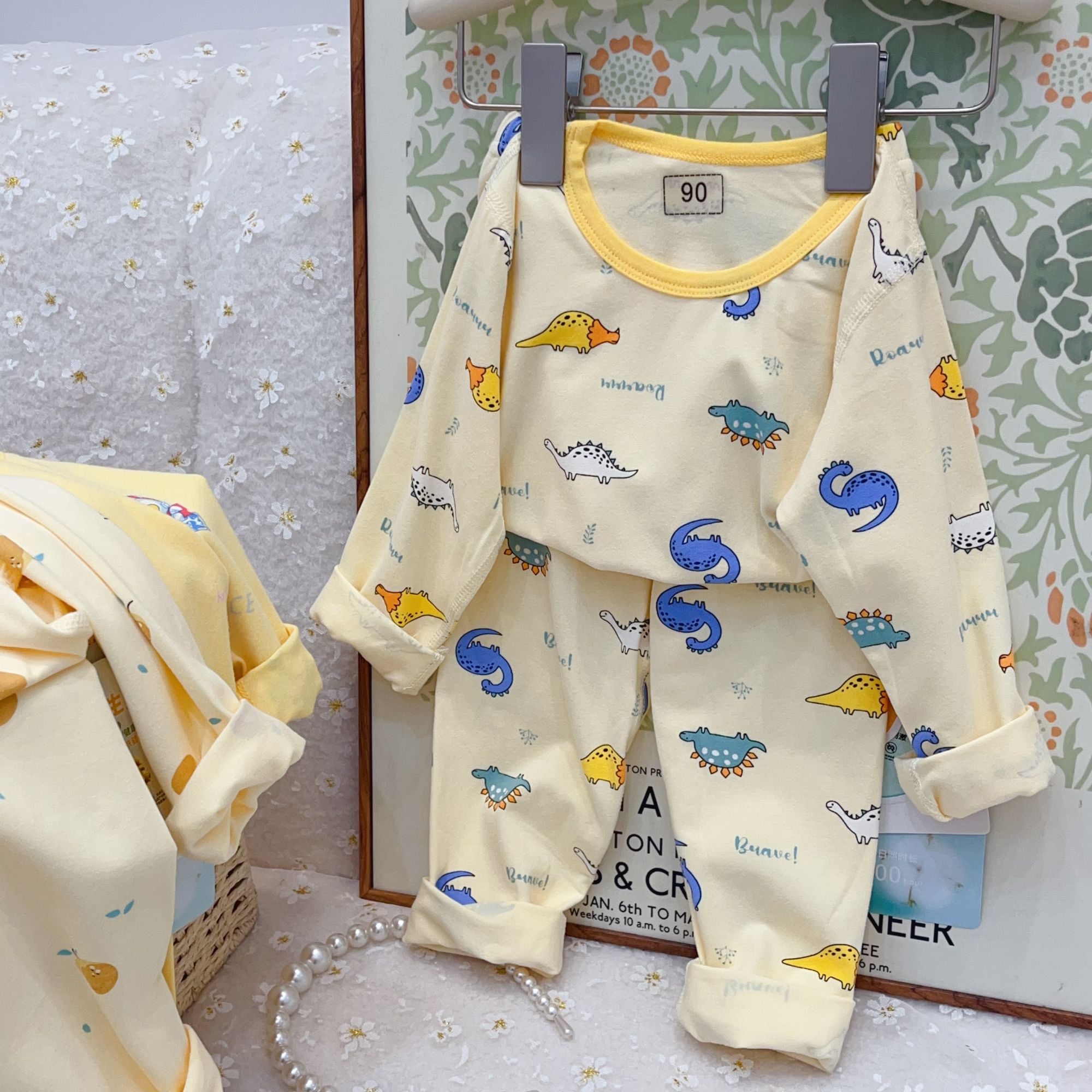 Children's fashion casual suit Boys girls home wear two-piece set flower print cute cartoon print