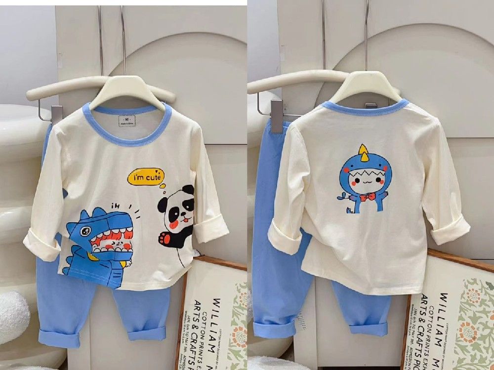 Children's fashion casual suit Boys girls homewear two-piece dinosaur car print cartoon print 2-6Y clothing