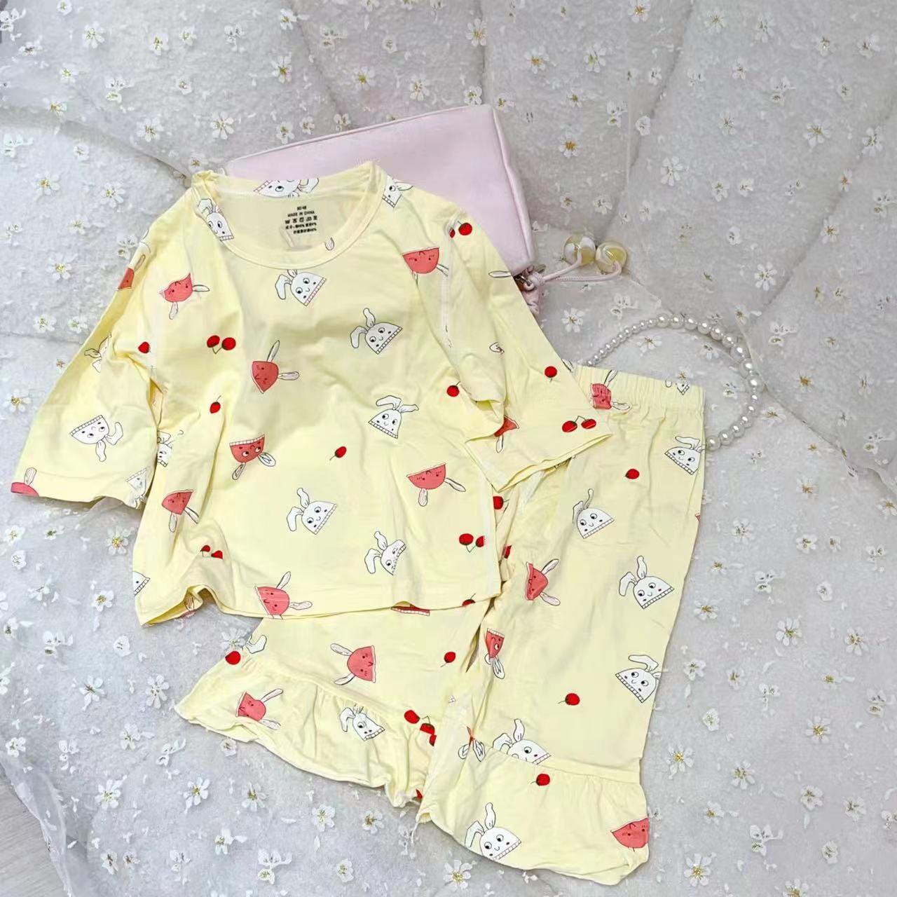 wholesale Children's fashion casual suit Boys girls home wear two-piece set flower love printing cartoon printing toddler set