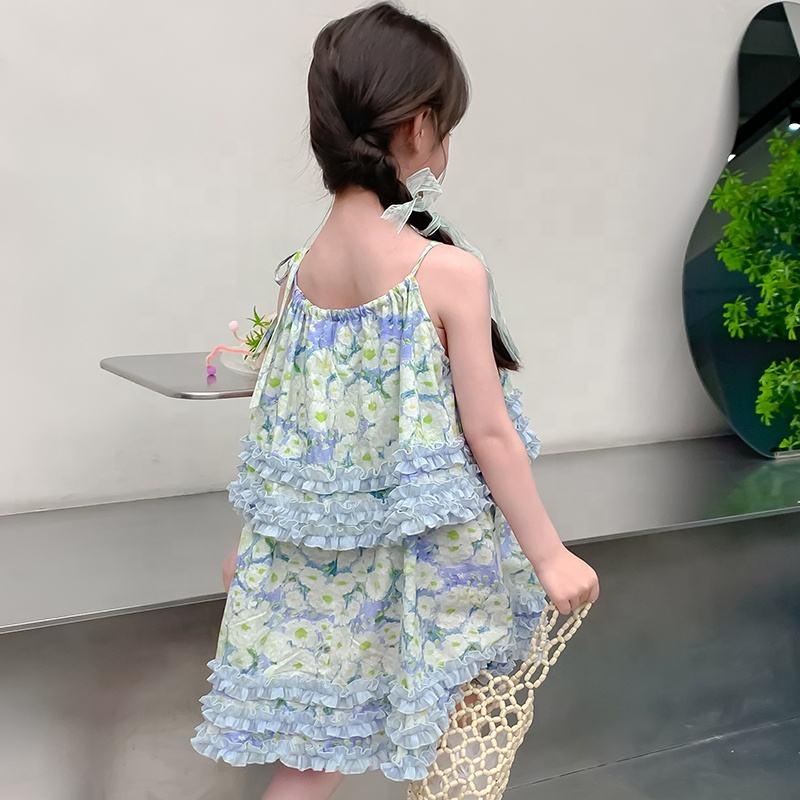 Summer Girls High Quality Flowers Dress Custom Children Clothing Wholesale Sleeveless Beige Floral Dress 66591