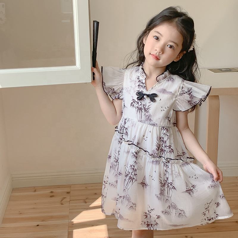 Summer Girls High Quality Solid Dress Custom Children Clothing Wholesale Sleeveless Floral Dress 66388