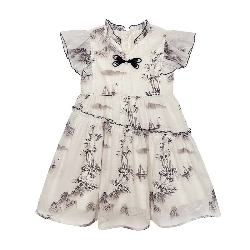 Summer Girls High Quality Solid Dress Custom Children Clothing Wholesale Sleeveless Floral Dress 66388