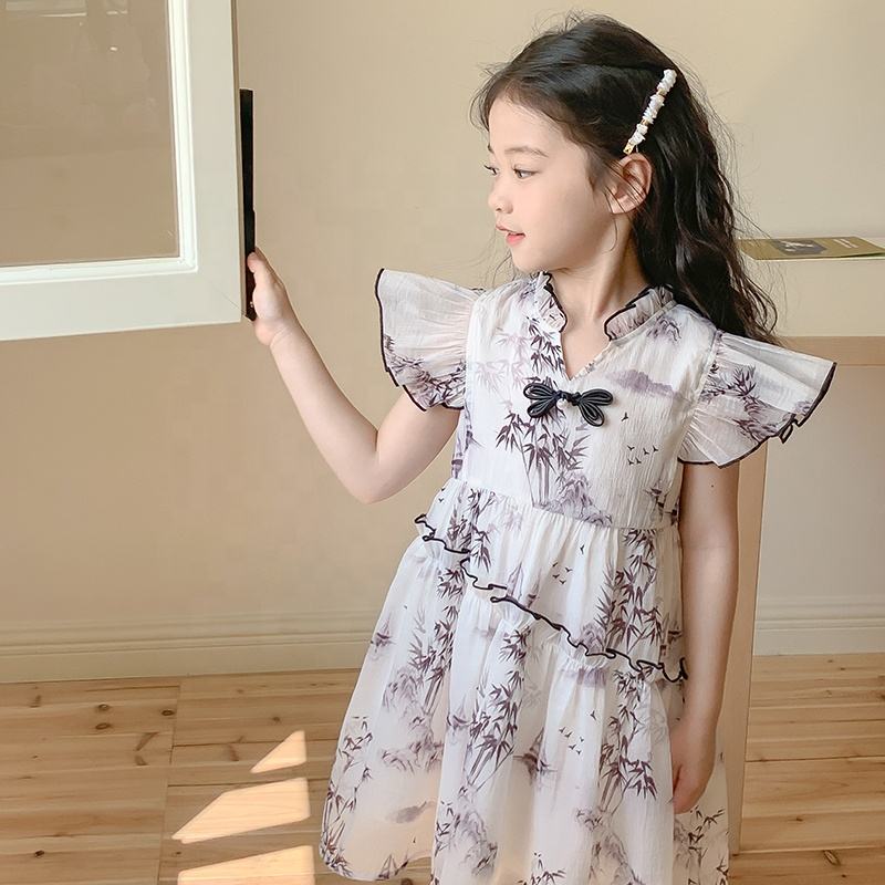 Summer Girls High Quality Solid Dress Custom Children Clothing Wholesale Sleeveless Floral Dress 66388