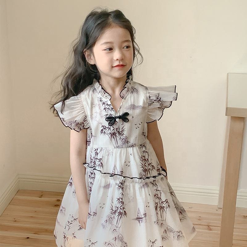 Summer Girls High Quality Solid Dress Custom Children Clothing Wholesale Sleeveless Floral Dress 66388