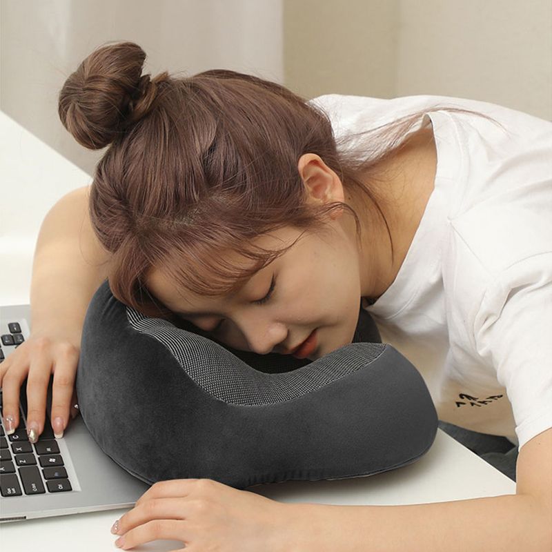 Ergonomic Memory Foam Travel Neck Pillow - U-Shaped Soft Velvet Cover Adjustable Strap Pillow