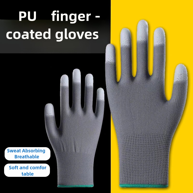 Thin grey PU coating refers to coating anti-slip wear-resistant dust-proof yarn breathable electrician work protection gloves