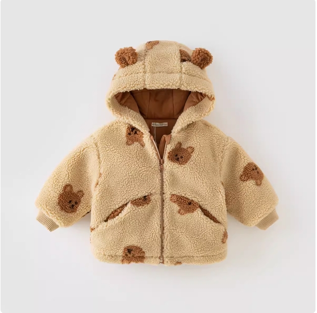 Children's padded coat 2024 boy's new winter coat imitation lamb wool coat baby thick cartoon padded coat