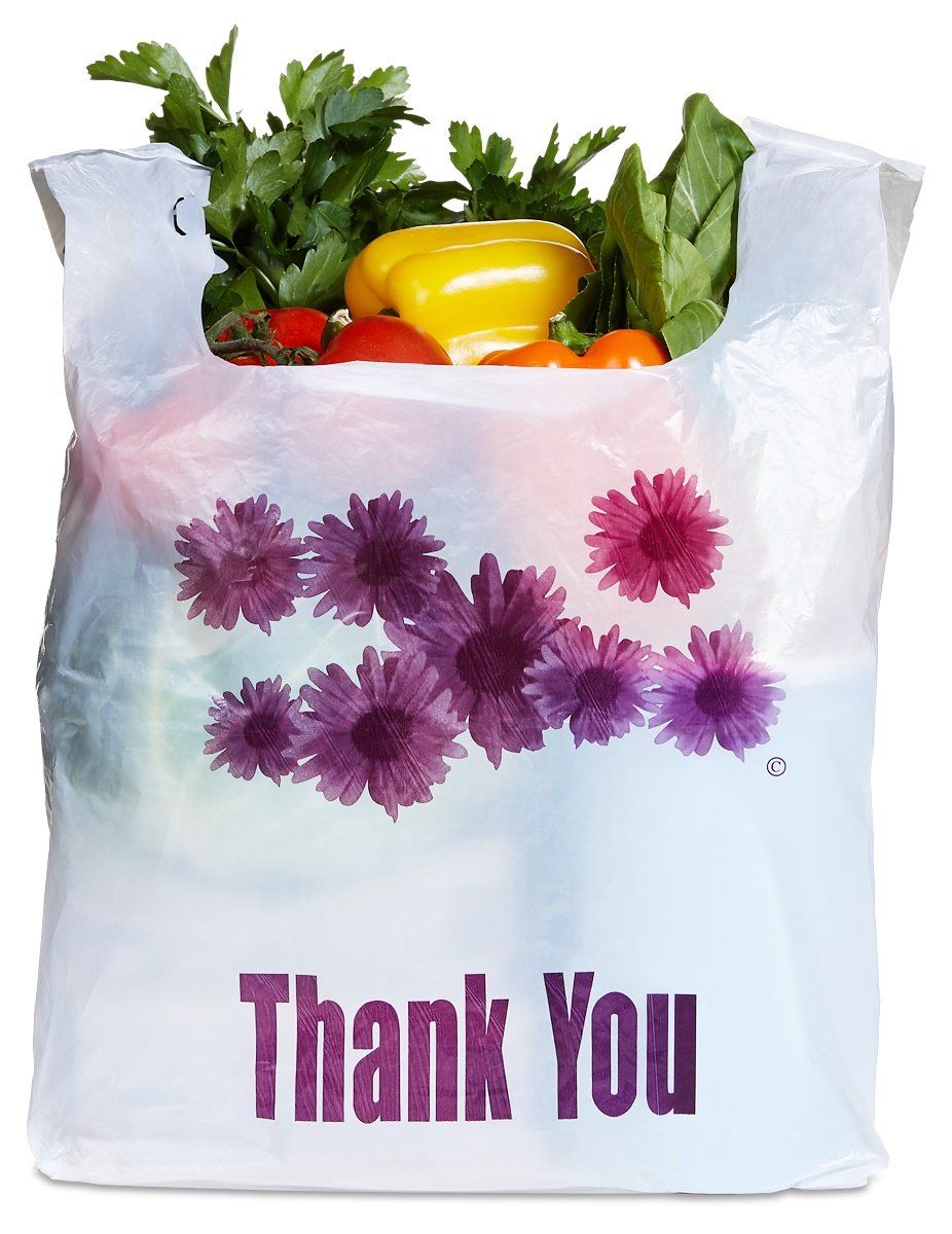 Purple Flower Thank you plastic heavy duty shopping bags