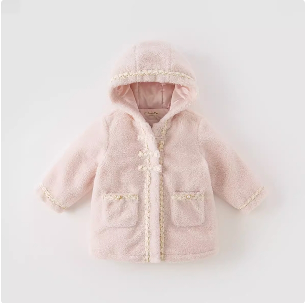 Children's cotton-padded autumn and winter girls' small fragrant wind hooded thick coat large children