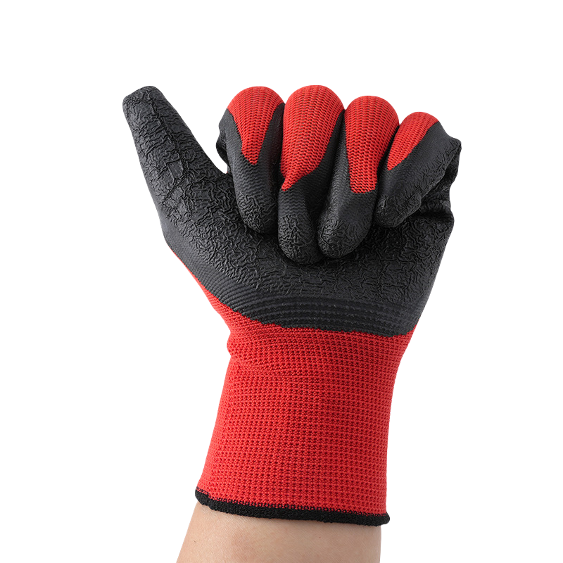 Red yarn black latex wrinkle impregnated rubber wear-resistant soft logistics transport non-slip site labor protection gloves