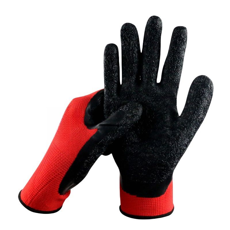 Red yarn black latex wrinkle impregnated rubber wear-resistant soft logistics transport non-slip site labor protection gloves