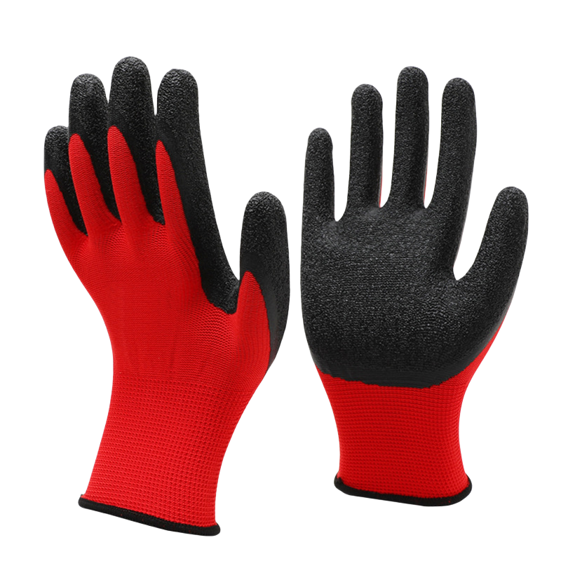 Red yarn black latex wrinkle impregnated rubber wear-resistant soft logistics transport non-slip site labor protection gloves