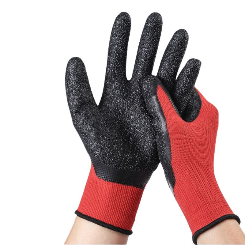 Red yarn black latex wrinkle impregnated rubber wear-resistant soft logistics transport non-slip site labor protection gloves