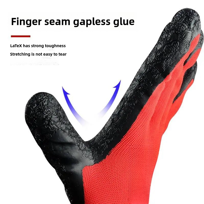 Red yarn black latex wrinkle impregnated rubber wear-resistant soft logistics transport non-slip site labor protection gloves