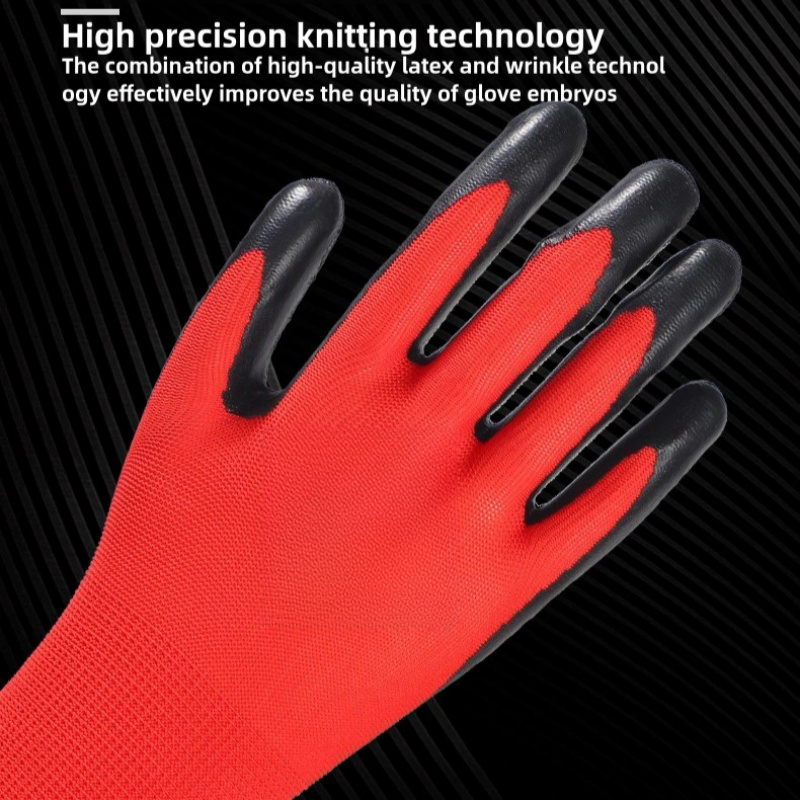 Red yarn black latex wrinkle impregnated rubber wear-resistant soft logistics transport non-slip site labor protection gloves