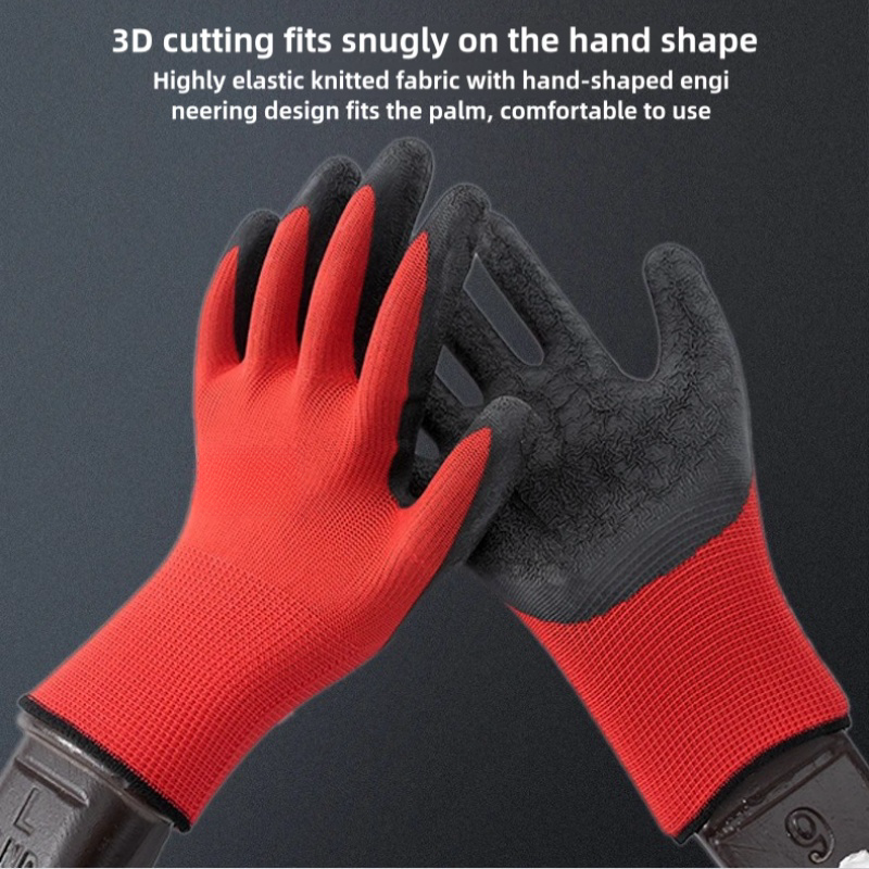 Red yarn black latex wrinkle impregnated rubber wear-resistant soft logistics transport non-slip site labor protection gloves