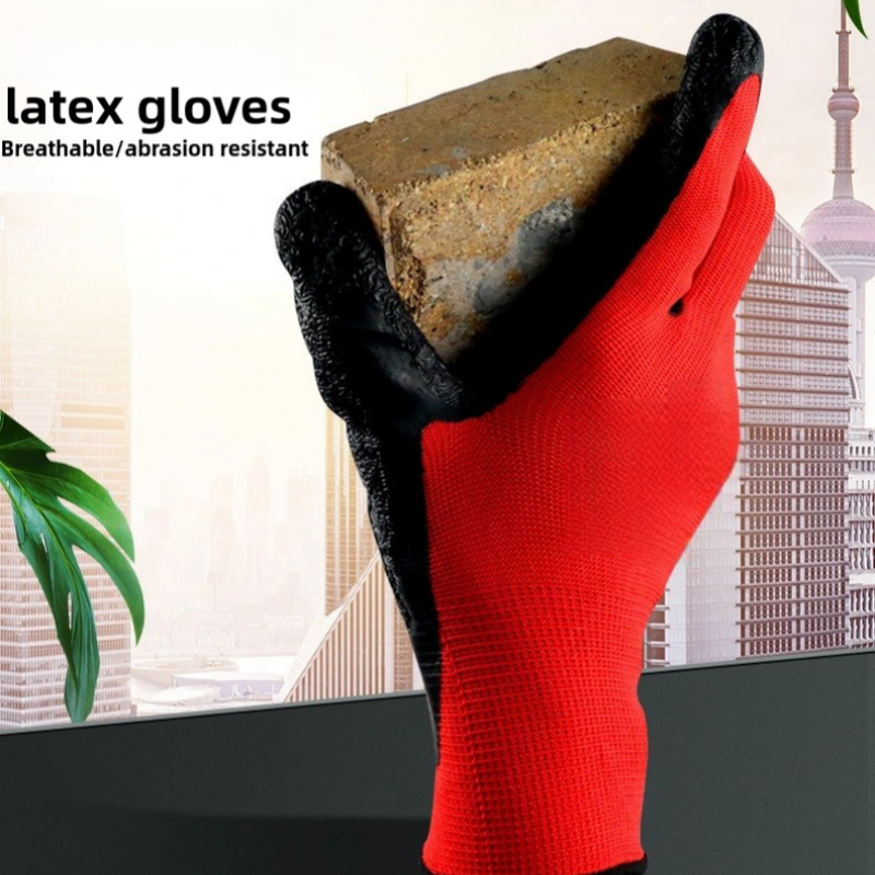 Red yarn black latex wrinkle impregnated rubber wear-resistant soft logistics transport non-slip site labor protection gloves