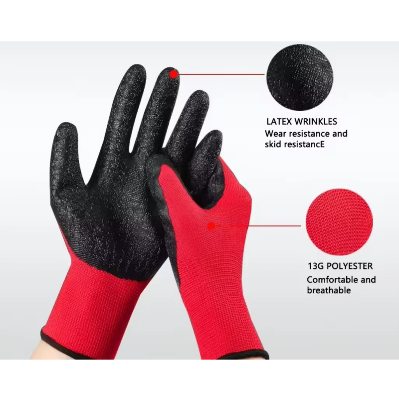 Red yarn black latex wrinkle impregnated rubber wear-resistant soft logistics transport non-slip site labor protection gloves