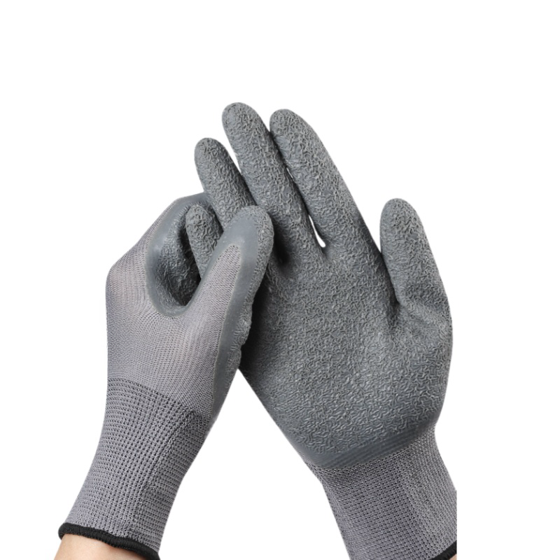 Grey latex wrinkle impregnated rubber wear-resistant soft logistics transport non-slip site labor protection gloves