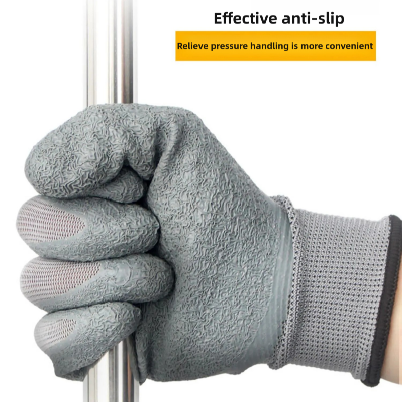 Grey latex wrinkle impregnated rubber wear-resistant soft logistics transport non-slip site labor protection gloves