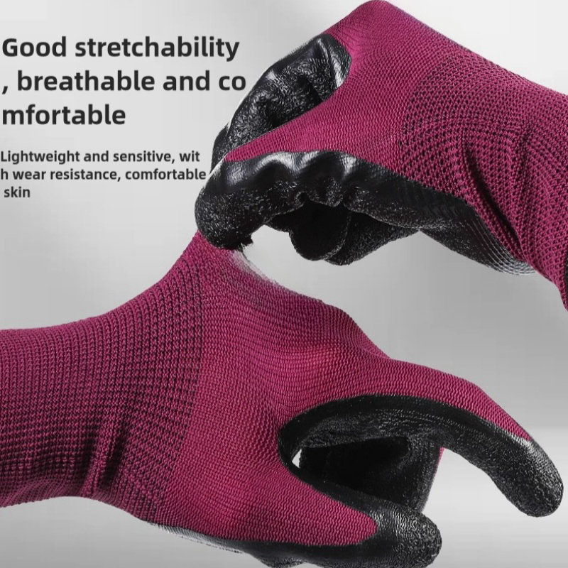 Nylon latex wrinkle impregnated rubber wear-resistant soft logistics transport non-slip site labor protection gloves