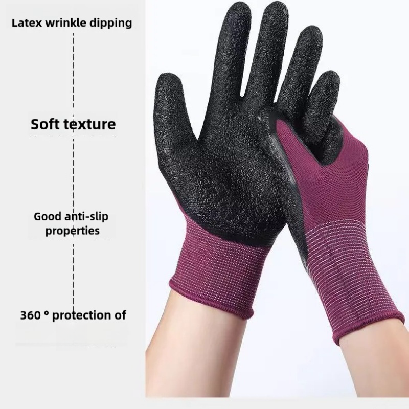 Nylon latex wrinkle impregnated rubber wear-resistant soft logistics transport non-slip site labor protection gloves