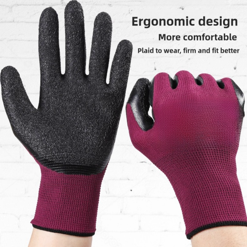 Nylon latex wrinkle impregnated rubber wear-resistant soft logistics transport non-slip site labor protection gloves