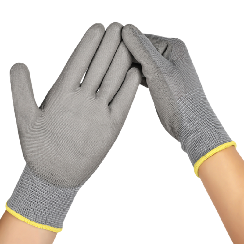 Thin PU impregnated rubber coated nylon anti-slip breathable packing work electronics factory labor protection gloves