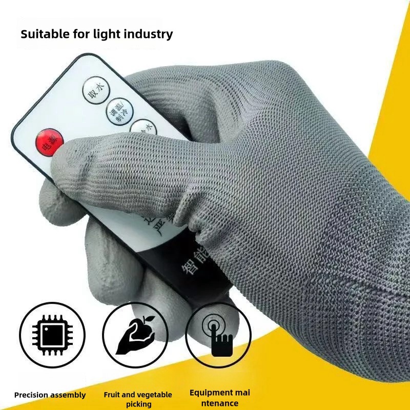 Thin PU impregnated rubber coated nylon anti-slip breathable packing work electronics factory labor protection gloves