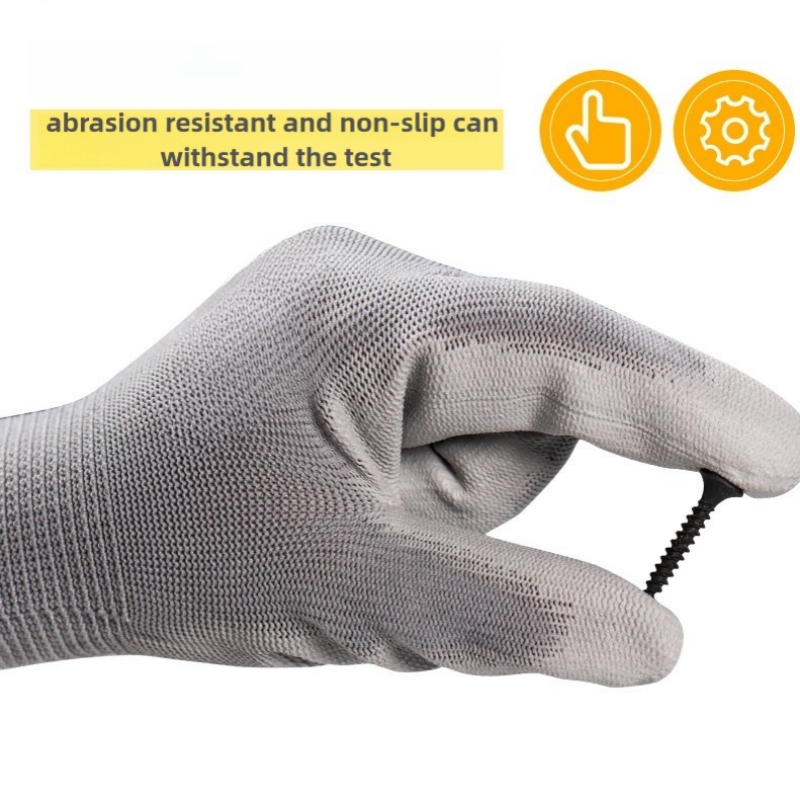 Thin PU impregnated rubber coated nylon anti-slip breathable packing work electronics factory labor protection gloves