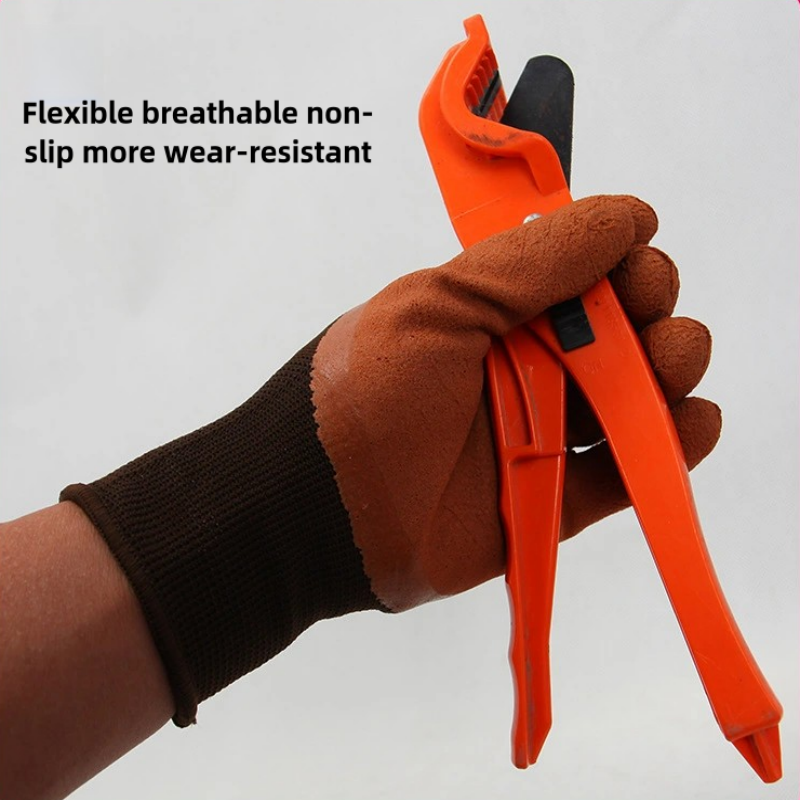 Latex coffee semi-hanging foam labor protection Wear resistant handling soft breathable work gloves with adhesive