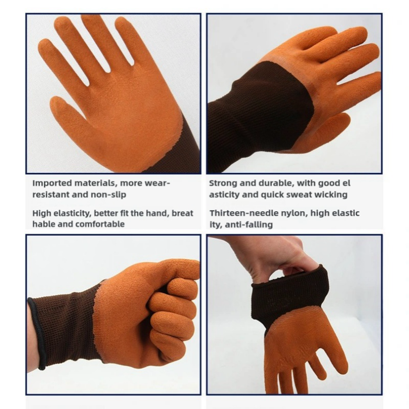 Latex coffee semi-hanging foam labor protection Wear resistant handling soft breathable work gloves with adhesive