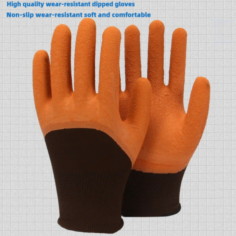 Latex coffee semi-hanging foam labor protection Wear resistant handling soft breathable work gloves with adhesive