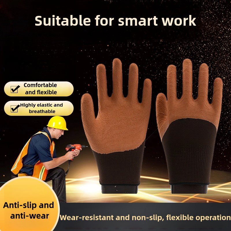 Latex coffee semi-hanging foam labor protection Wear resistant handling soft breathable work gloves with adhesive