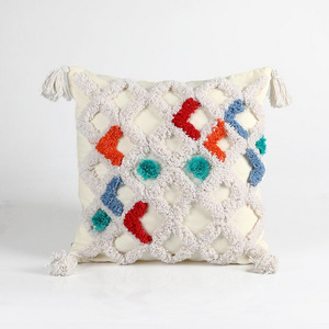 Geometric Tufted Pillow Cover with Colorful Accents - Decorative Throw Cushion for Sofa and Bed