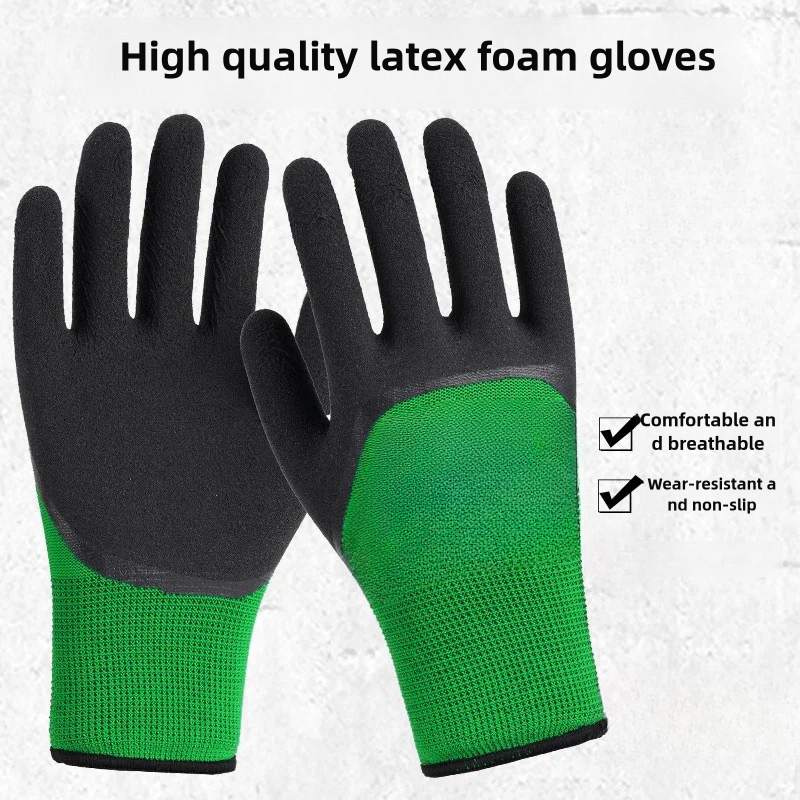 Latex foaming work site wear resistance tear resistance breathable non-slip logistics transport work protective gloves