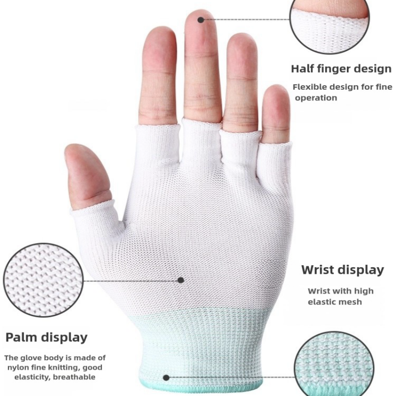 Thin stick finger leak elastic breathable clean touch screen Nylon yarn computer assembly product inspection protective gloves