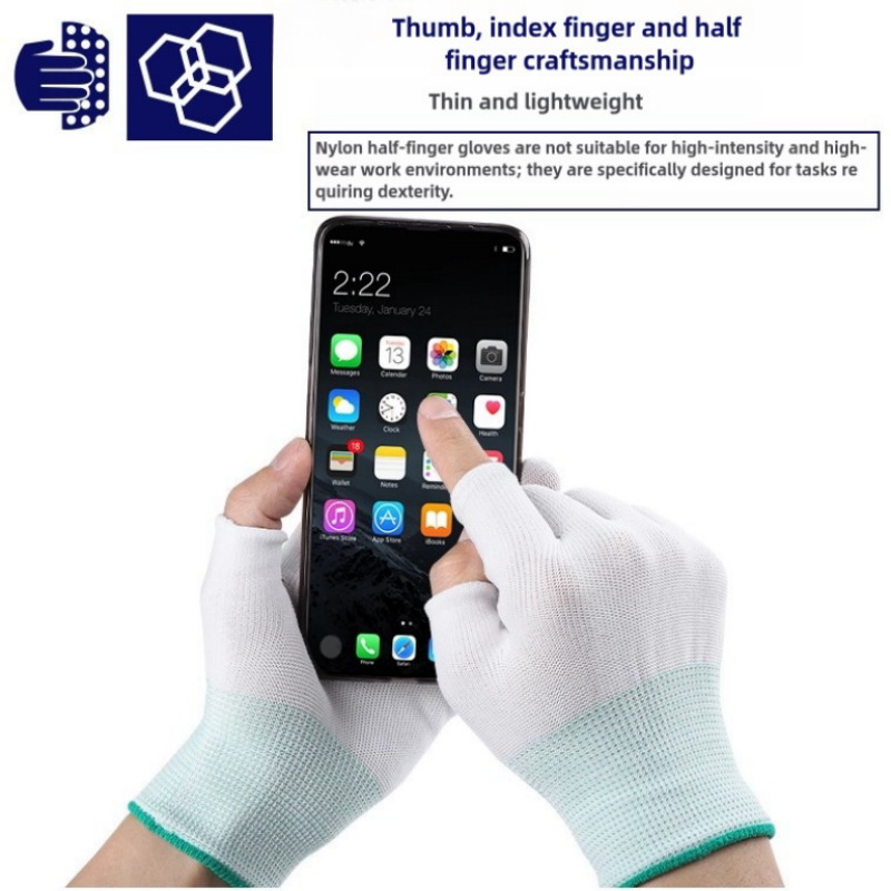 Thin stick finger leak elastic breathable clean touch screen Nylon yarn computer assembly product inspection protective gloves