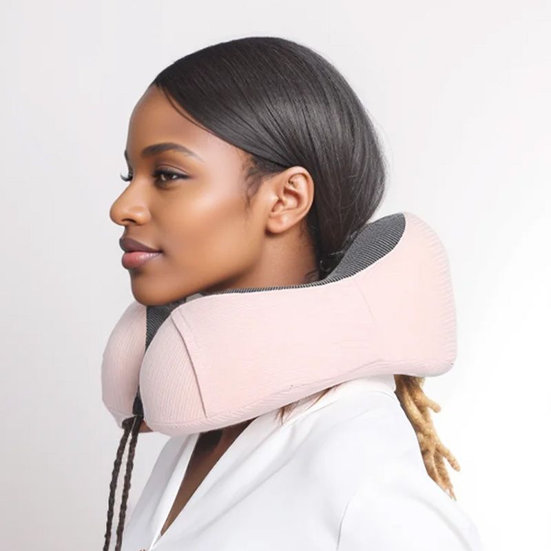 Ergonomic Memory Foam Travel Neck Pillow - U-Shaped Soft Velvet Cover Adjustable Strap Pillow