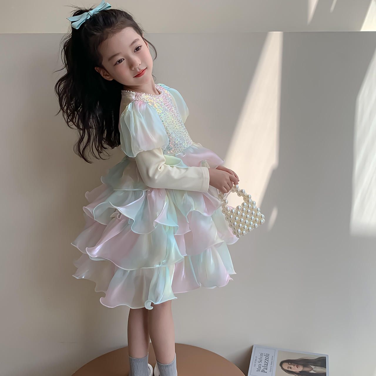 2024 luxury colorful beautiful short cute 8 year old girl partywear dress