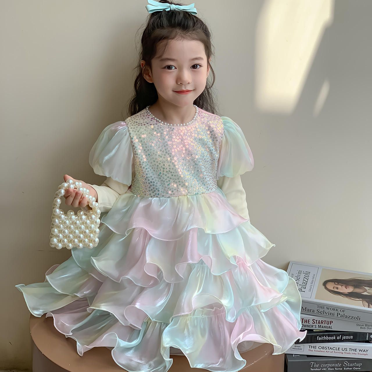 2024 luxury colorful beautiful short cute 8 year old girl partywear dress