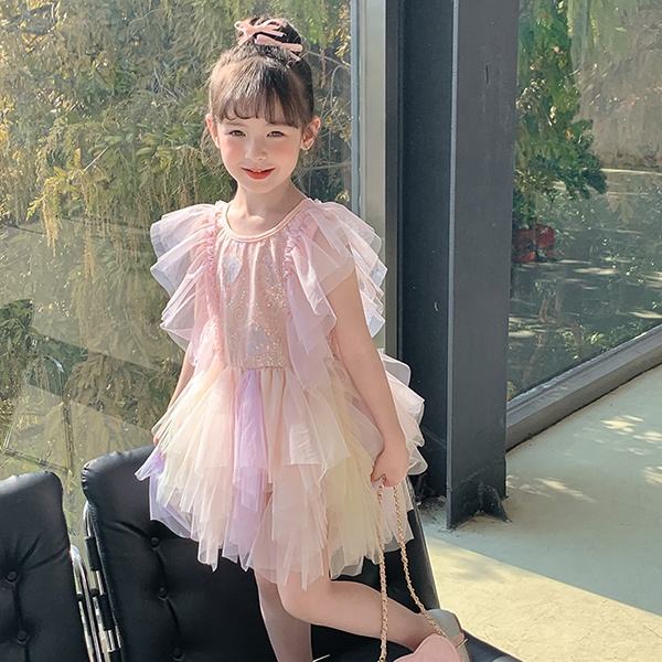 Latest Fashion Dress for Kids Sleeveless Colorful Cake Dress for Children Birthday Party Girls Clothing