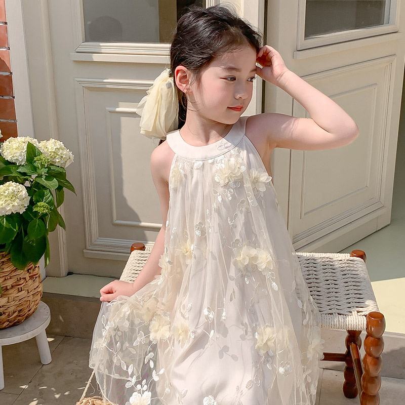 Summer Girls High Quality White Dress Custom Children Clothing Wholesale Pattern Sleeveless Solid White Dress 66431