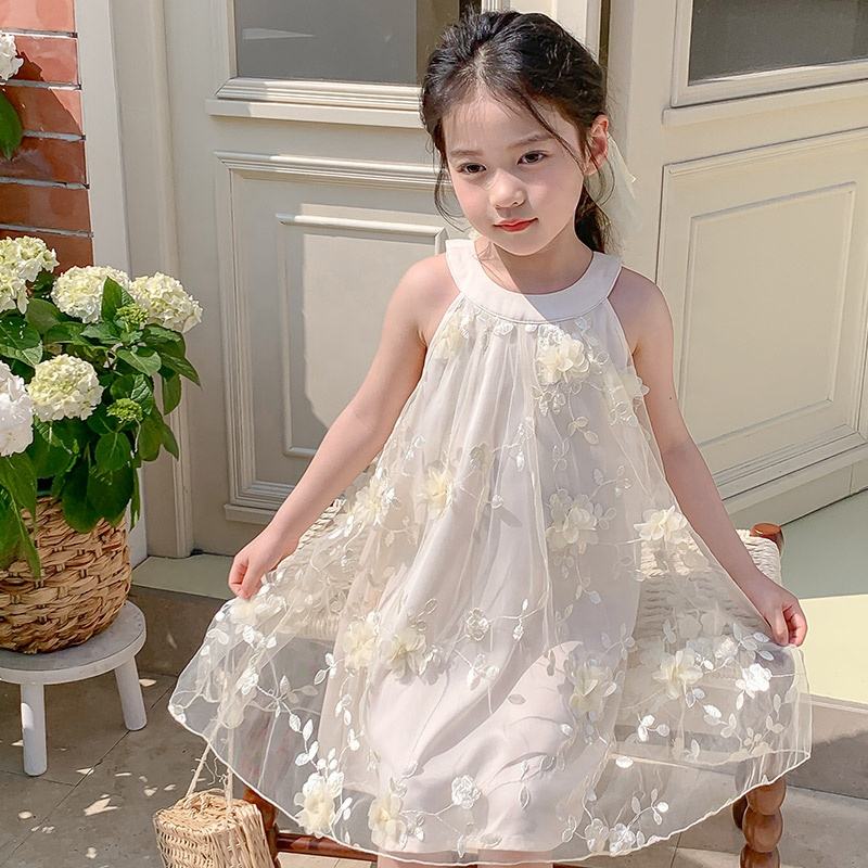 Summer Girls High Quality White Dress Custom Children Clothing Wholesale Pattern Sleeveless Solid White Dress 66431