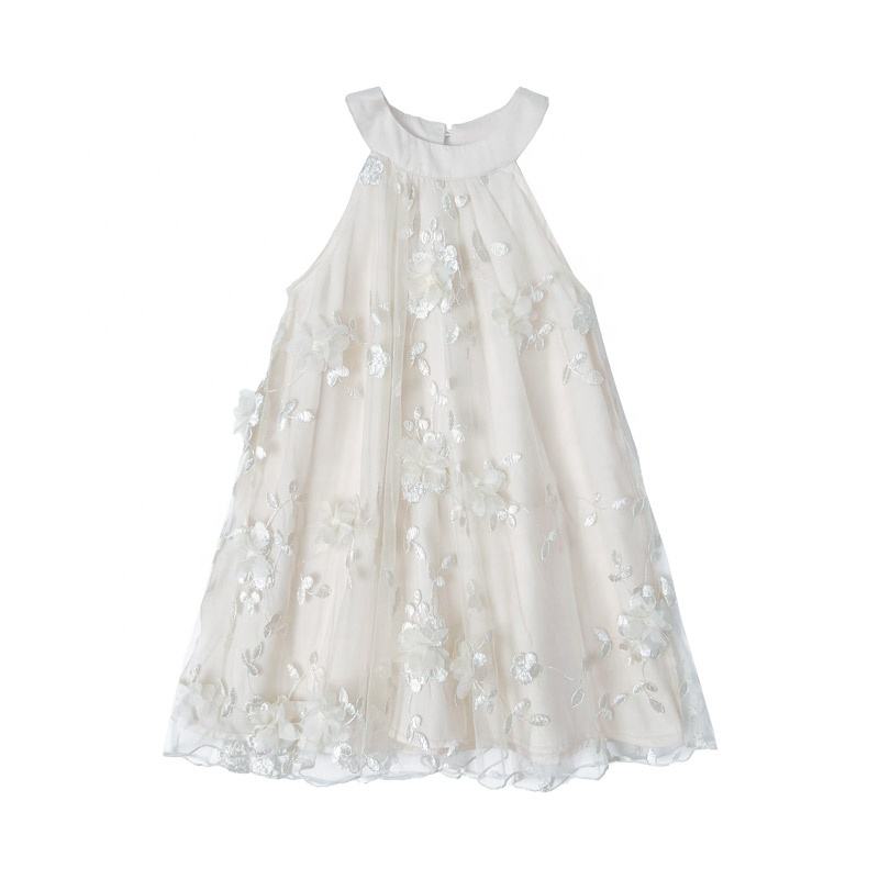 Summer Girls High Quality White Dress Custom Children Clothing Wholesale Pattern Sleeveless Solid White Dress 66431