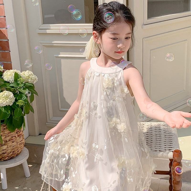 Summer Girls High Quality White Dress Custom Children Clothing Wholesale Pattern Sleeveless Solid White Dress 66431