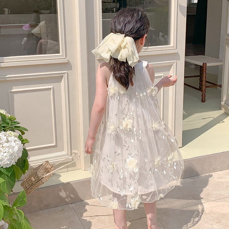 Summer Girls High Quality White Dress Custom Children Clothing Wholesale Pattern Sleeveless Solid White Dress 66431