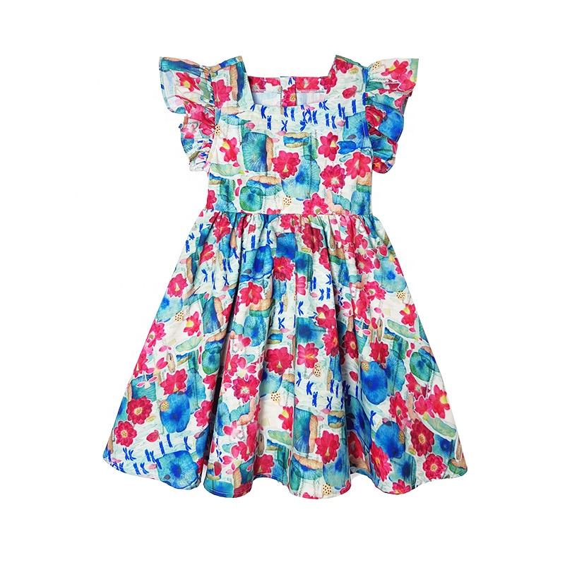 Summer Girls High Quality Red Dress Custom Rose Flowers Children Clothing Wholesale Pattern Sleeveless Red Floral Dress 66470