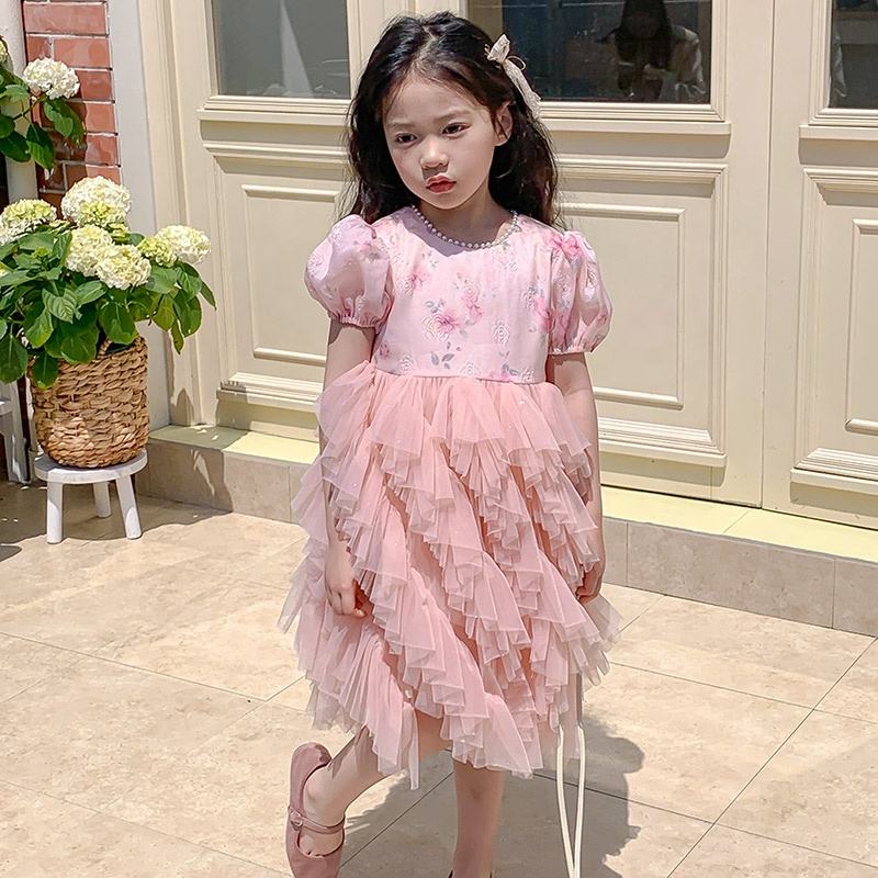 Summer Girls Wholesale High Quality Gauzy Dress Princess Dress Custom Children Clothing Wholesale Party Pink Tulle Dress 66397