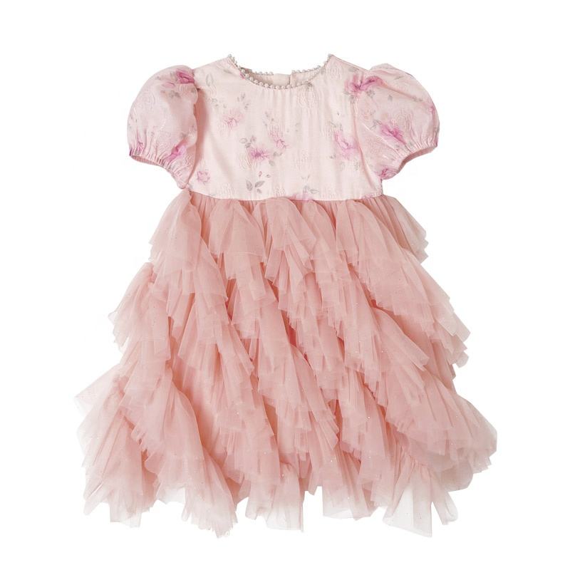 Summer Girls Wholesale High Quality Gauzy Dress Princess Dress Custom Children Clothing Wholesale Party Pink Tulle Dress 66397